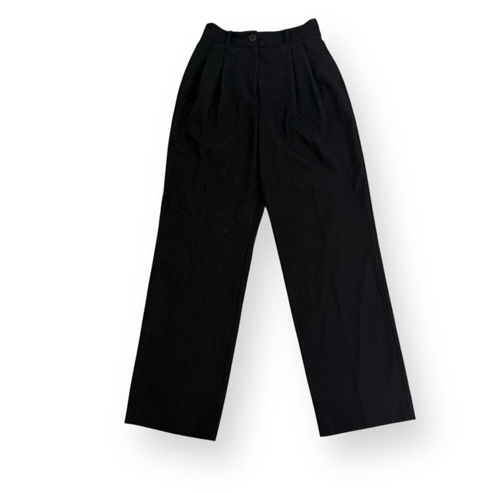 ZARA Black Wide Leg Pleated Trousers Pants Womens Small 27x31 High Rise Straight